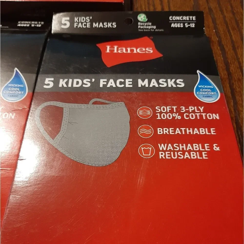 New 15 Grey Hanes Kids Youth 5-12 Hanes Cooling Wicking Breathable Facem…
